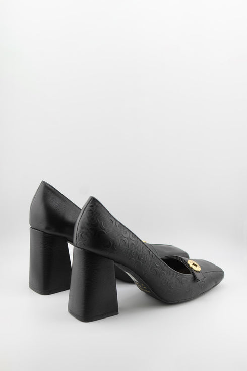 Luz da lua Square-Toe Embossed Block Heel Pumps